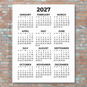 Poster Calendrier mural 2027 Simple Basique Noir et Blanc