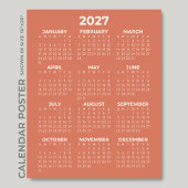 Poster Calendrier mural 2027 simple terracotta de base