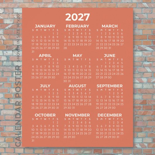 Poster Calendrier mural 2027 simple terracotta de base