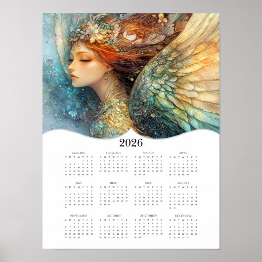 Poster Calendrier mural annuel complet d'ange 2026 (Devant)