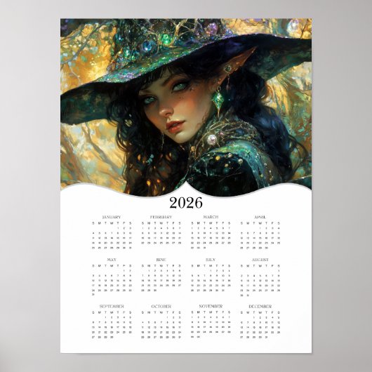 Poster Calendrier mural annuel complet de sorcière 2026 (Devant)