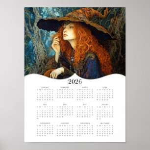 Poster Calendrier mural annuel complet de sorcière 2026