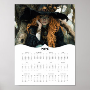 Poster Calendrier mural annuel complet de sorcière 2026