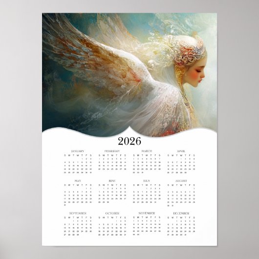 Poster Calendrier mural annuel complet des anges 2026 (Devant)