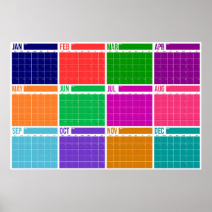 Poster Calendrier mural annuel non daté couleur gras