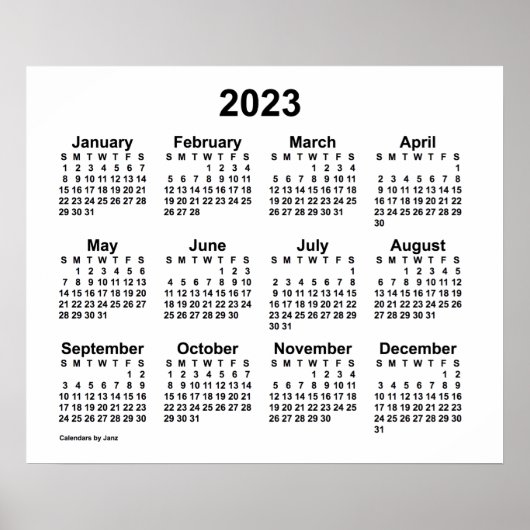 Poster Calendrier mural blanc 2023 de Janz (Devant)