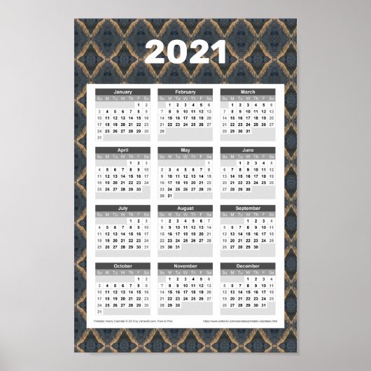 Poster Calendrier mural de l'année 2021 - Élégant foncé (Devant)