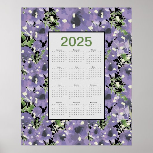 Poster Calendrier mural des fleurs violettes 2025 (Devant)