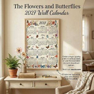 Poster Calendrier mural Fleurs et papillons 2027
