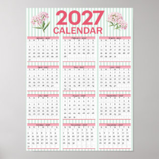 Poster Calendrier mural imprimable 2027, Floral annuel en