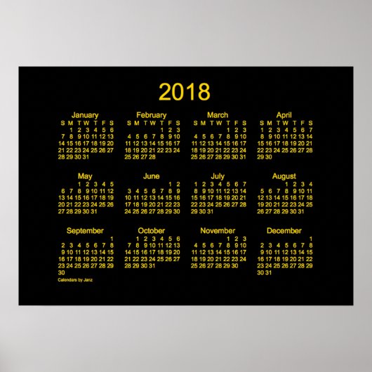 Poster Calendrier mural Neon Gold 2018 de Janz (Devant)