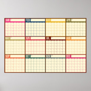 Poster Calendrier mural vintage non daté vue d'ensemble a