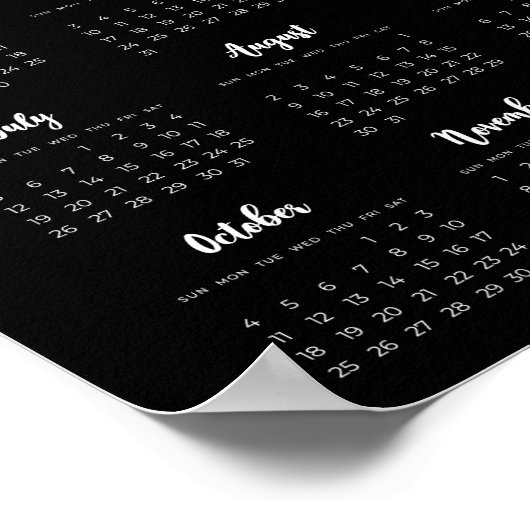 Poster Calendrier noir 2025 moderne (Coin)
