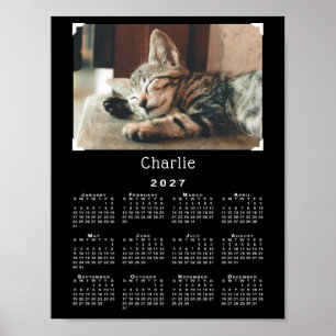 Poster Calendrier noir 2027 avec photo et nom de animal d