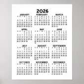 Poster Calendrier - Noir et Blanc Minimal de Base (Devant)