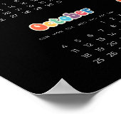 Poster Calendrier noir Hippie 2025 des années 60 rétro (Coin)