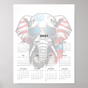 Poster Calendrier Patriotique Elephant Rouge Bleu Blanc 2