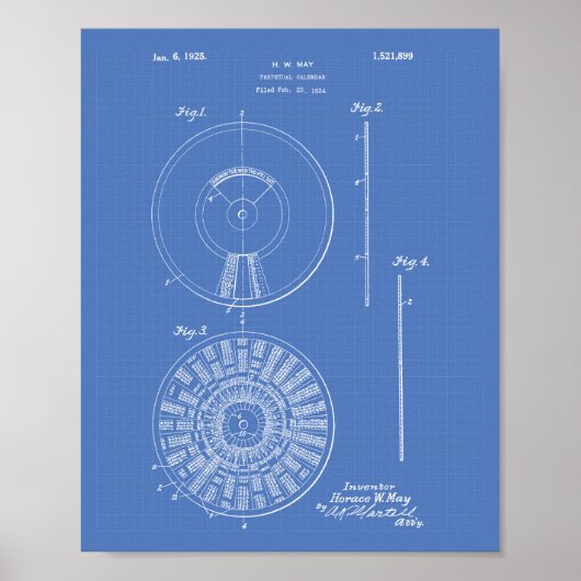Poster Calendrier Perpétuel 1925 Plan de Brevet d'Art (Devant)
