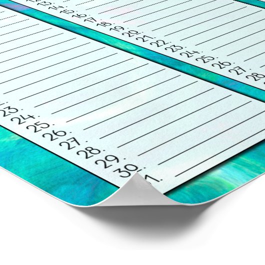 Poster Calendrier perpétuel abstrait Aqua d'anniversaire (Coin)