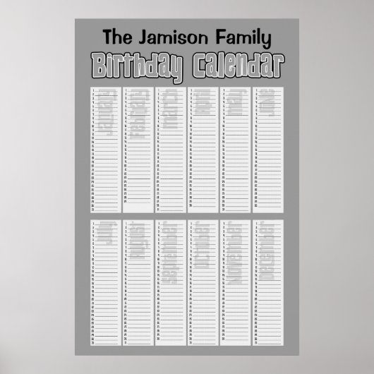 Poster Calendrier perpétuel d'anniversaire personnalisé (Devant)