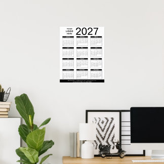 Poster Calendrier personnalisé noir et blanc 2027 & logo