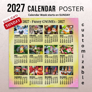 Poster Calendrier Photo Personnalisable de Gnomes Drôles 