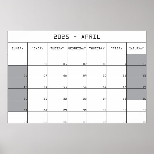 Poster calendrier planificateur avril 2025 grand espace d (Devant)