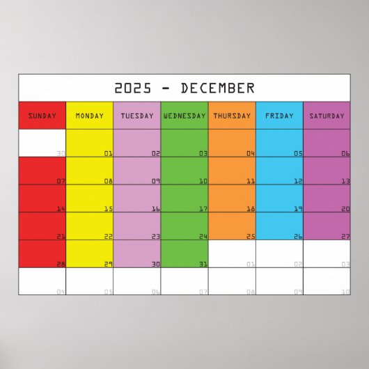 Poster Calendrier planificateur de jours en couleur décem (Devant)