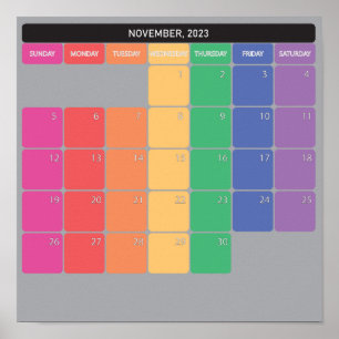 Poster calendrier planificateur de novembre 2023 jours de