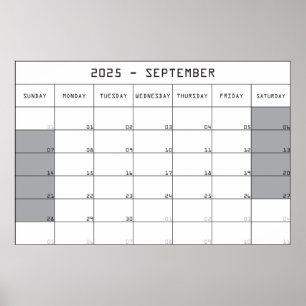 Poster calendrier planificateur septembre 2025 grand espa
