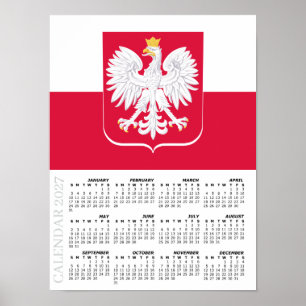 Poster Calendrier Pologne 2027, Grand, Drapeau Polonais,