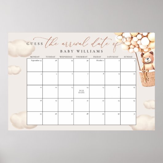 Poster Calendrier pour deviner la date d'accouchement (Devant)