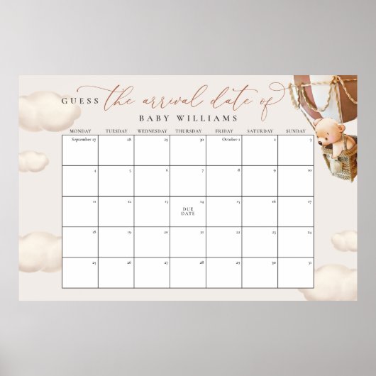 Poster Calendrier pour deviner la date prévue Ours Brun (Devant)