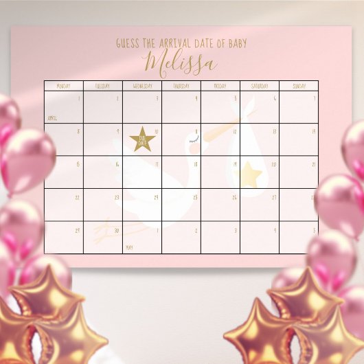 Poster Calendrier pour deviner la date prévue Rose Jeu de