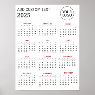 Poster Calendrier professionnel 2025 avec logo et texte d
