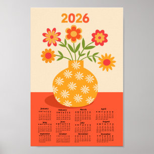 Poster Calendrier Rétro Fleurs Vase Années 70 2026