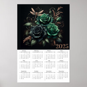Poster Calendrier roses et libellules 2025