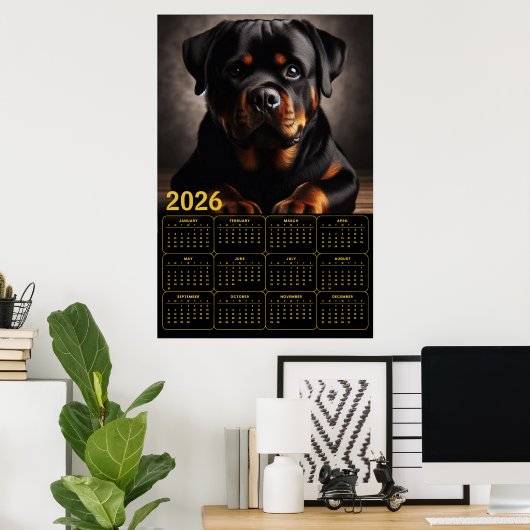 Poster Calendrier Rottweiler 2026 (Bureau à domicile)