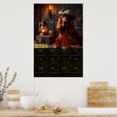 Poster Calendrier rustique 2026 de l'Irish Setter en bére (Cuisine)