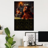 Poster Calendrier rustique 2026 de l'Irish Setter en bére (Bureau à domicile)
