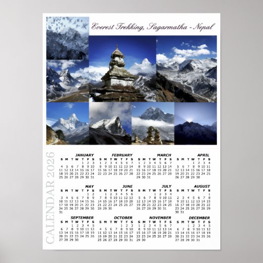 Poster Calendrier Sagarmatha 2026, Randonnée Everest (Devant)