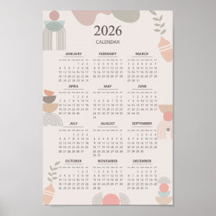 Poster Calendrier scandinave 2026 Esthétique Bohème Beige