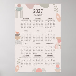 Poster Calendrier scandinave 2027 Beige Bohème Esthétique