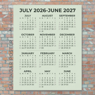 Poster Calendrier Scolaire 2026-2027 Vert Sauge sur Mur