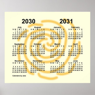 Poster Calendrier scolaire 2030-2031 de jours ensoleillés