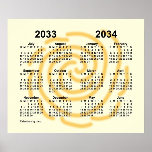 Poster Calendrier scolaire 2033-2034 de jours ensoleillés (Devant)