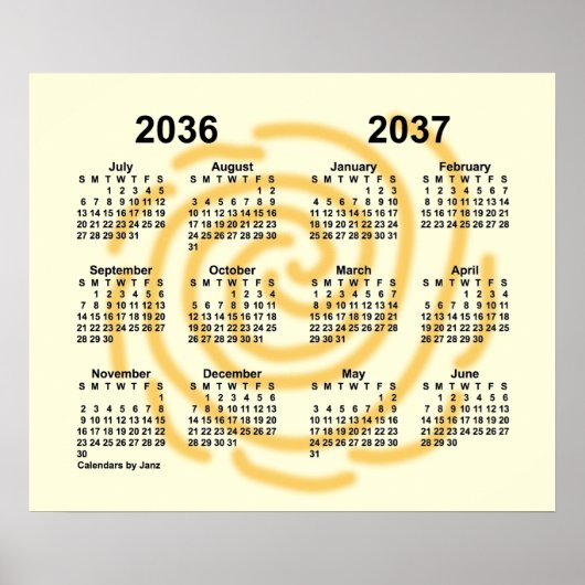 Poster Calendrier scolaire 2036-2037 des jours ensoleillé (Devant)