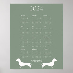 Poster Calendrier Silhouette 2024 Sage Dachshund