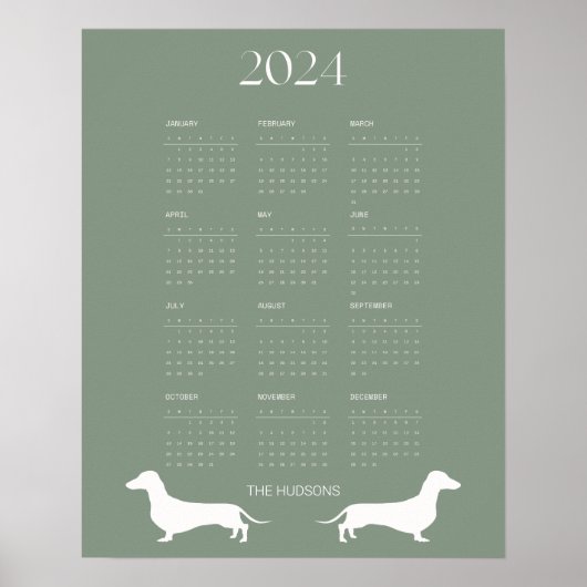 Poster Calendrier Silhouette 2024 Sage Dachshund (Devant)