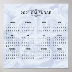 Poster Calendrier simple 2021 sur la florale blanche Po